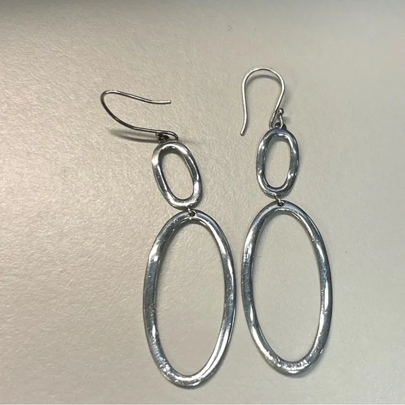 Ippolita sterling Silver hammered Double Oval hoop French wire Earrings vintage - Picture 9 of 16